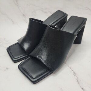 Oak & Fort Peep Toe Mule Black Leather Sandal Y2K Square Block Heel Size 9